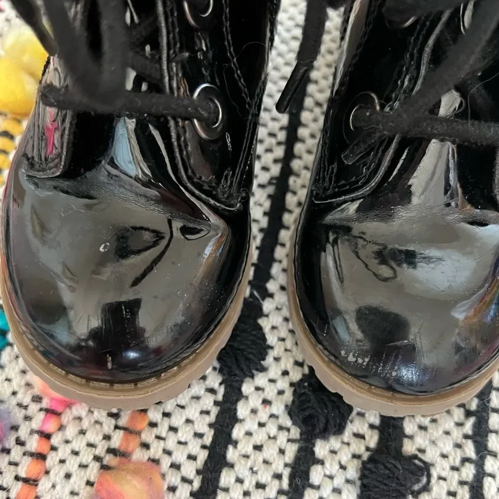 Old Navy Shiny Black Combat‎ Boots Side Zip Toddler Sz 7
